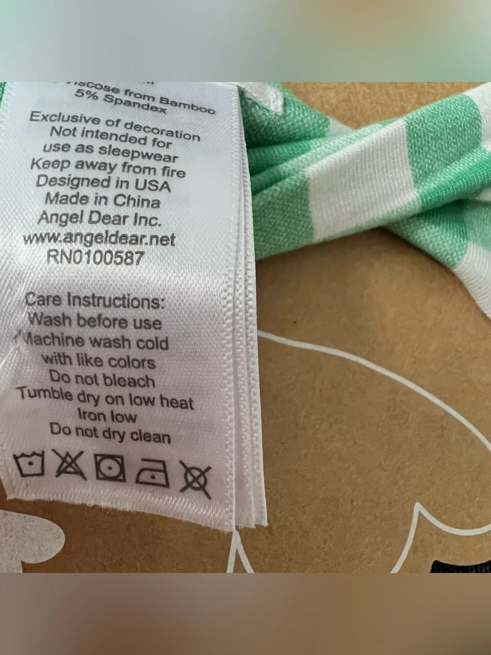 NWT Angel Dear Green Gingham Headband Size 12-24 Months